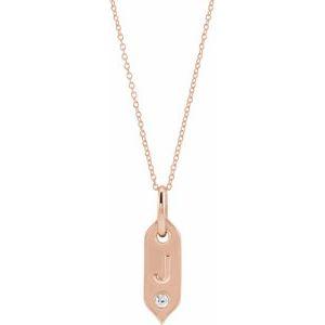 Shield J Initial Diamond Pendant Necklace 16-18" 14K Rose Gold 302® Fine Jewelry Storyteller by Vintage Magnality