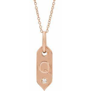 Shield Q Initial Diamond Pendant Necklace 16-18" 14K Rose Gold 302® Fine Jewelry Storyteller by Vintage Magnality