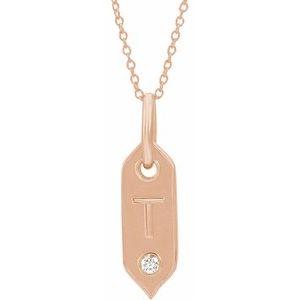 Shield T Initial Diamond Pendant Necklace 16-18" 14K Rose Gold 302® Fine Jewelry Storyteller by Vintage Magnality