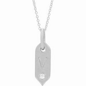 Shield Initial (A-Z) .05 CT Diamond 16-18" Necklace 14K Yellow White Rose