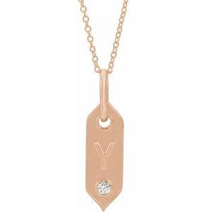 Shield Y Initial Diamond Pendant Necklace 16-18" 14K Rose Gold 302® Fine Jewelry Storyteller by Vintage Magnality