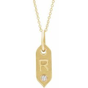 Shield R Initial Diamond Pendant Necklace 16-18" 14K Yellow Gold 302® Fine Jewelry Storyteller by Vintage Magnality