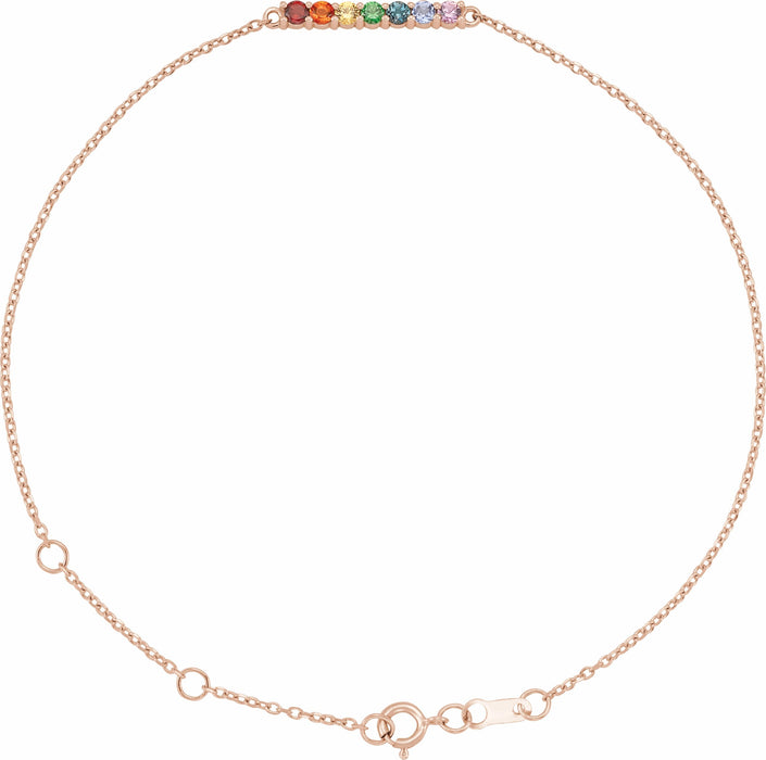 Rainbow Multi-Gemstone Bar Bracelet in 14K Rose Gold by Vintage Magnality
