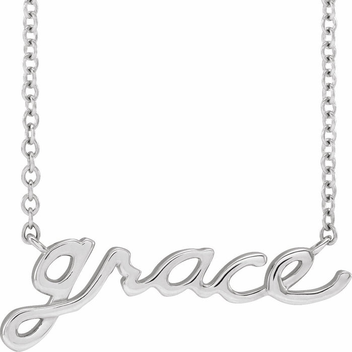Grace Script 18" Necklace in 14K White Gold or Sterling Silver 