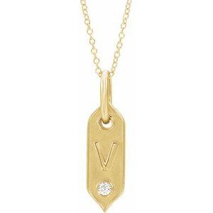 Shield V Initial Diamond Pendant Necklace 16-18" 14K Yellow Gold 302® Fine Jewelry Storyteller by Vintage Magnality