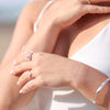 Model wearing LOVE ring in 14K White gold 302® Fine Jewelry Storyteller by Vintage Magnality