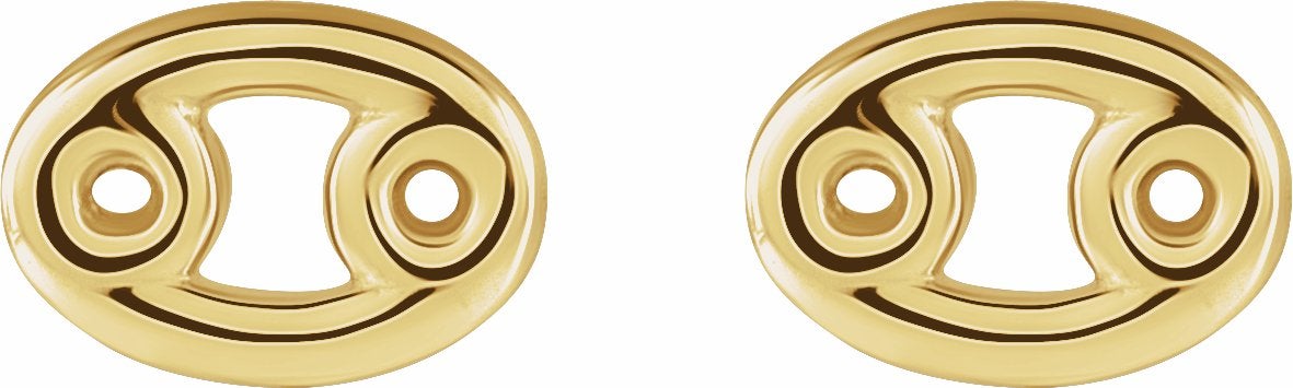 Zodiac Stud Earrings 14K Yellow Gold Cancer Storyteller by Vintage Magnality