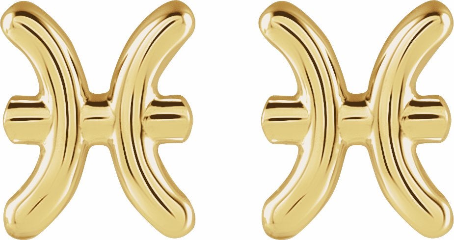 Zodiac Stud Earrings 14K Yellow Gold Pisces Storyteller by Vintage Magnality