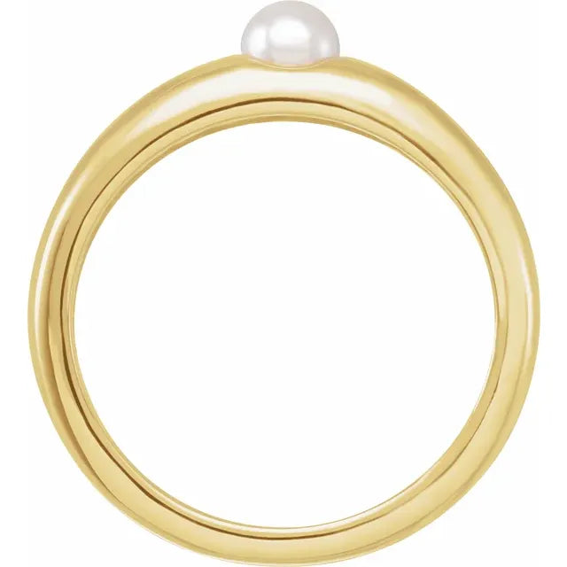 Dome Cultured Akoya Pearl Ring 14K Yellow Gold