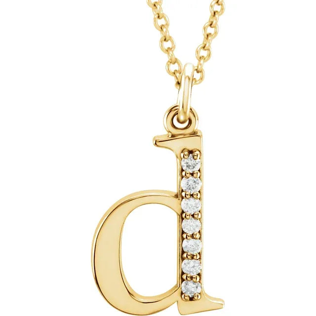 Alphabet Lowercase Initial D Natural Diamond 16" Necklace in 14K Yellow Gold 