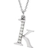 Alphabet Lowercase Initial K Natural Diamond Pendant 16" Necklace in 14K White Gold