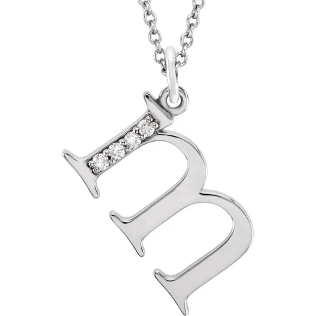 Alphabet Lowercase Initial M Natural Diamond Pendant 16" Necklace in 14K White Gold
