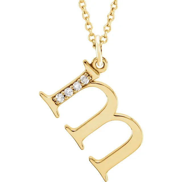 Alphabet Lowercase Initial M Natural Diamond 16" Necklace in 14K Yellow Gold 