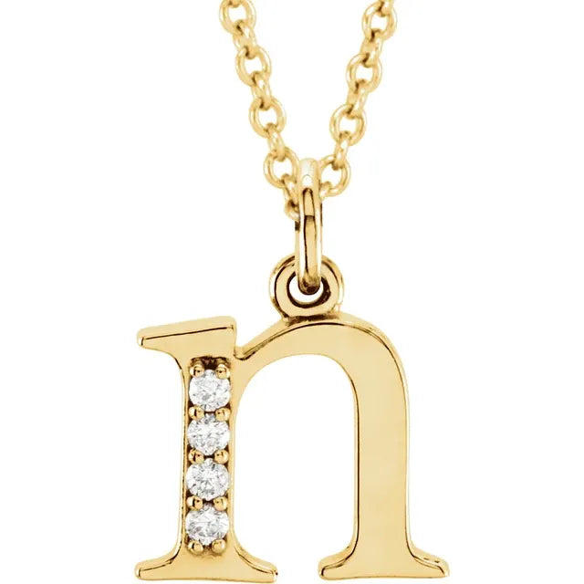 Alphabet Lowercase Initial N Natural Diamond 16" Necklace in 14K Yellow Gold 