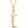Alphabet Lowercase Initial T Natural Diamond 16" Necklace in 14K Yellow Gold 