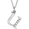 Alphabet Lowercase Initial U Natural Diamond Pendant 16" Necklace in 14K White Gold