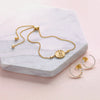 Aphrodite Coin Cable Chain Bolo Style Bracelet in 14K Yellow Gold with Diamond Earrings 
