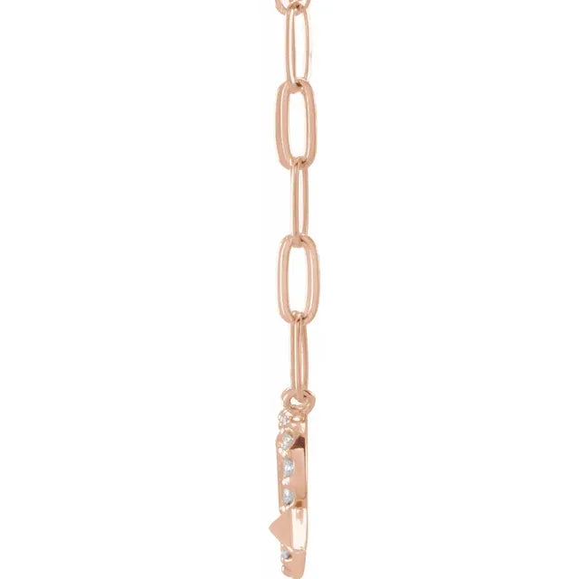 Cupid Heart Arrow 1/8 CTW Natural Diamond 16" Elongated Paperclip Chain Necklace in 14K Rose Gold 