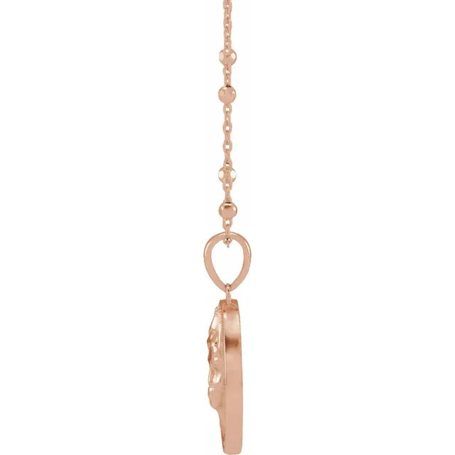 Athena Coin Pendant and or Necklace with Faceted Bead Chain in 14K Rose Gold Side View