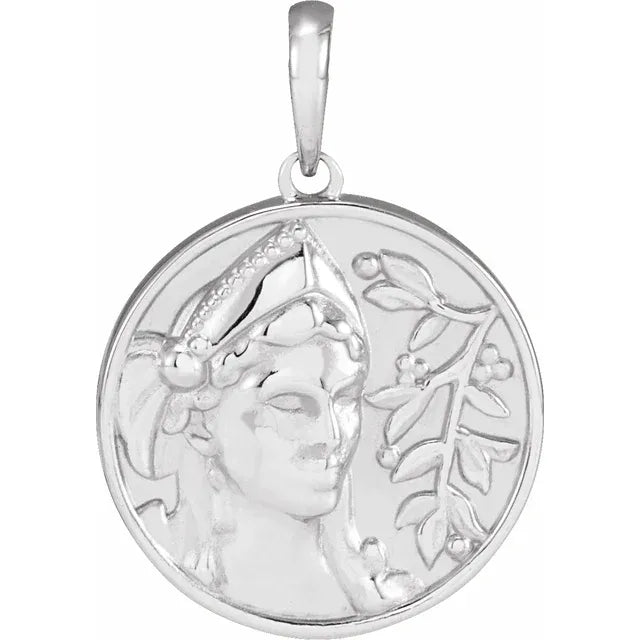 Athena Coin Pendant in 14K White Gold or Sterling Silver