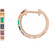 Baguette Natural Multi Gemstone Rainbow Hoop Earrings in 14K Rose Gold
