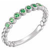 Bezel-Set Lab-Grown Emerald Bead Detail Stackable Ring in 14K White Gold 