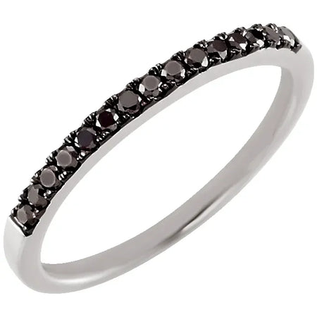 Black Diamond Stacking Ring Band in Solid 14K White Gold