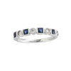 Blue Sapphire and Natural Diamond Anniversary Band Stacking Ring in 14K White Gold 