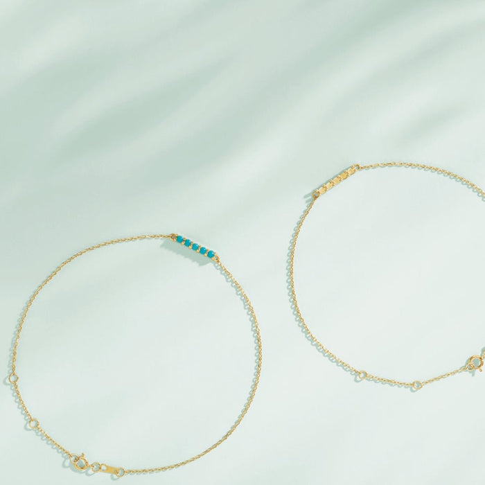 Dainty Natural Turquoise Adjustable Bar Bracelet in 14K Yellow Gold 