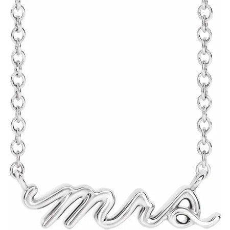 Bride To Be Gift Mrs. Script Necklace in 14K White Gold or Sterling Silver