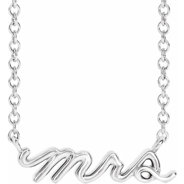 Bride To Be Gift Mrs. Script Necklace in 14K White Gold or Sterling Silver