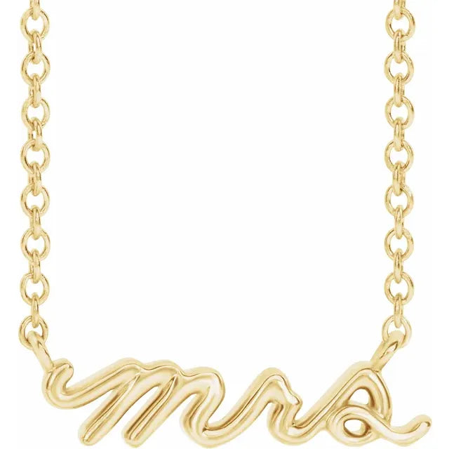 Bride To Be Gift Mrs. Script Necklace in 14K Yellow Gold