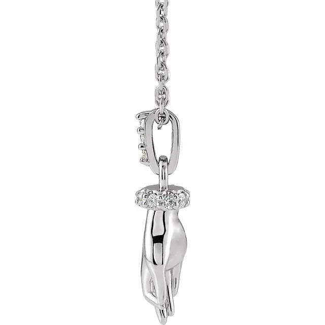 Good Karma Hand of Buddha Natural Diamond Adjustable Necklace in 14K White Gold or Sterling Silver 