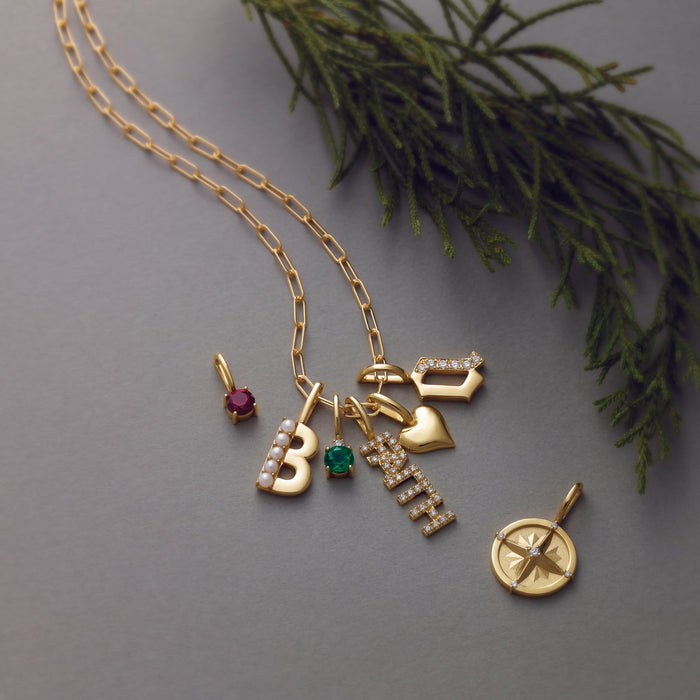 Our 14K Yellow Gold Paperclip Chain Necklace with Charms Perfect for a Holiday Gift