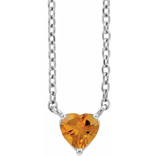 Heart Shaped Natural Citrine 14K White Gold Necklace