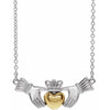 Claddagh Celtic Necklace Solid 14K White & Yellow Gold 