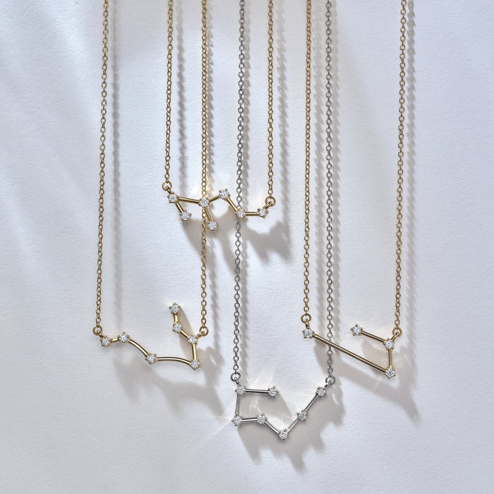 Constellation Zodiac Sign Natural Diamond Necklaces in Solid 14K Gold