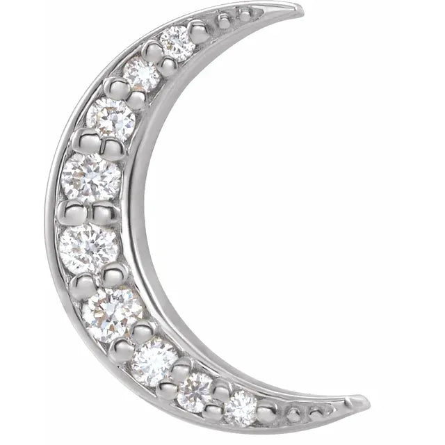 Crescent Moon Natural Diamond Celestial Stud Single Earring in 14K White Gold, Platinum or Sterling Silver
