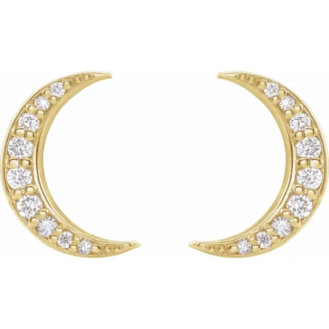 Pair Crescent Moon Natural Diamond Celestial Stud Earrings in 14K Yellow Gold
