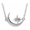 Crescent Moon & Star Adjustable Necklace 14K White Gold, Platinum or Sterling Silver