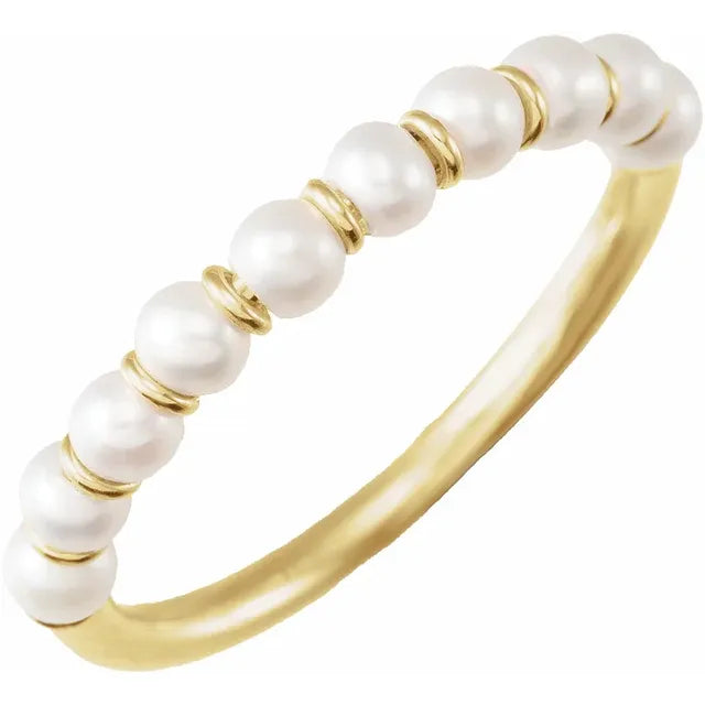 Fabulous Modern Freshwater Cultured Pearl Ring Solid 14K Yellow White Rose Gold Sizes 5-7