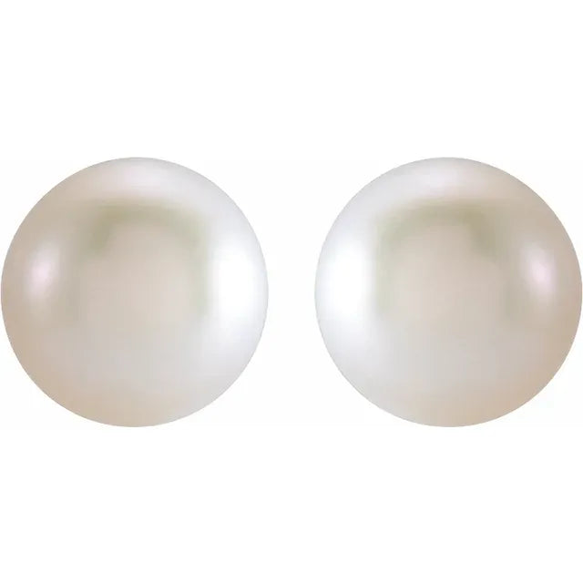 Front View of Cultured Freshwater Pearl Stud Earrings in 14K Yellow Gold