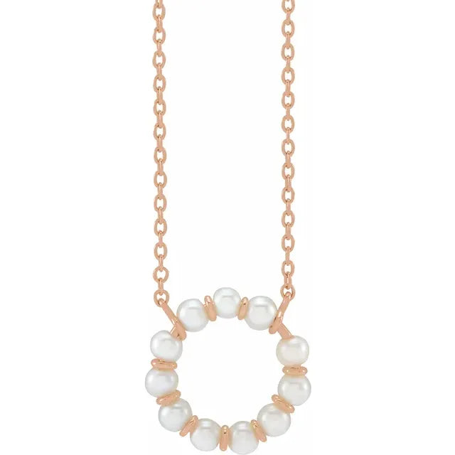 Circle Cultured Pearl 18" Necklace in 14K Rose Gold