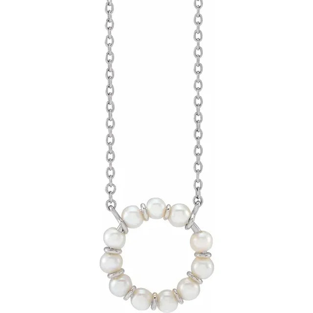 Circle Cultured Pearl 18" Necklace in 14K White Gold
