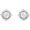 Luxe Wear Everyday™ Halo Style Birthstone Cultured Freshwater Pearls & Natural Diamond Stud Earrings Sterling Silver