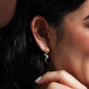 Celestial Dangle Snake Natural Turquoise Ruby Earrings in 14K Yellow Gold on Model