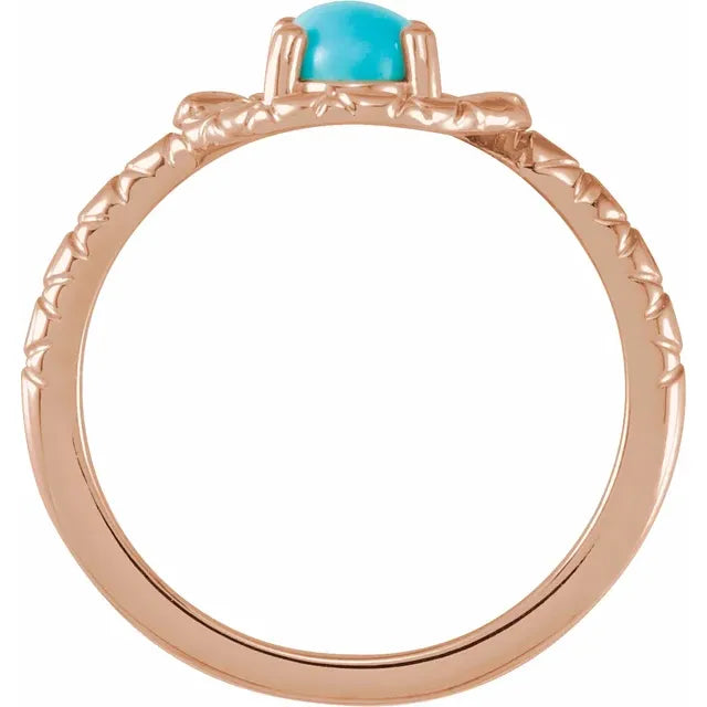 Double Snake Natural Turquoise Egg Ring in Solid 14K RoseGold 