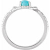 Double Snake Natural Turquoise Egg Ring in Solid 14K White Gold 