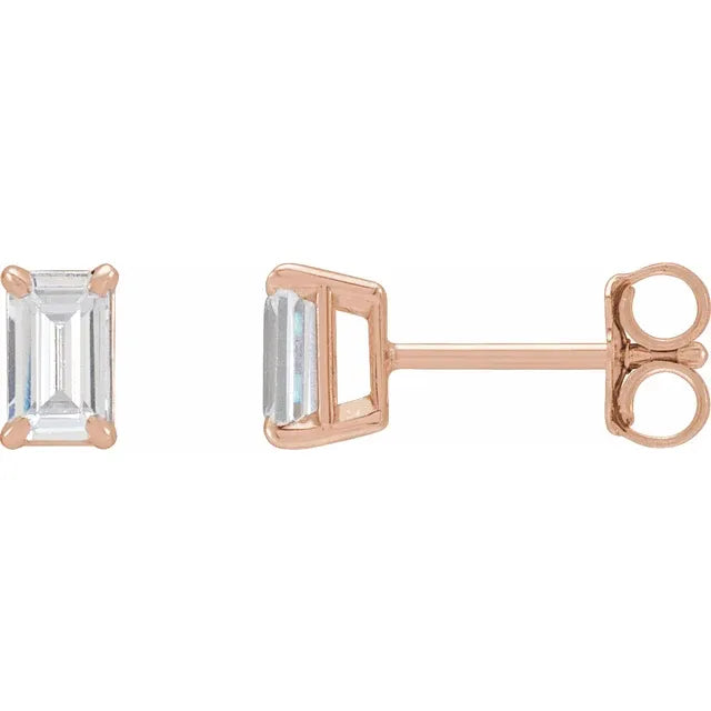 Emerald 4 Prong Lab-Grown Diamond Stud Earrings in 14K Rose Gold Choose 3/4 or 1 1/2 CTW
