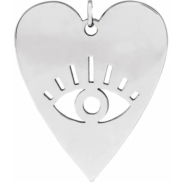 Evil Eye Heart Charm Pendant 14K White Gold, Platinum or Sterling Silver